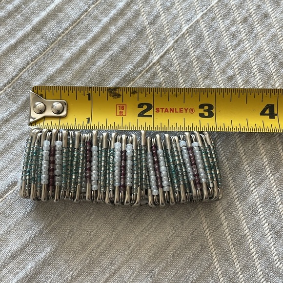 Boho Beaded Safety Pin Handcrafted Bracelet Stretch Unique Wide Jewelry Artsy - Picture 6 of 6
